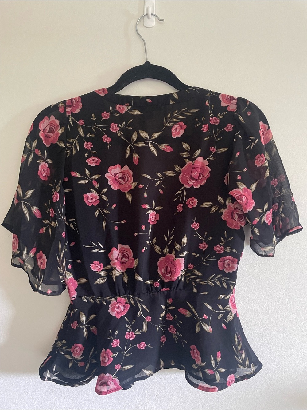 Black Blouse with Pink Floral Print